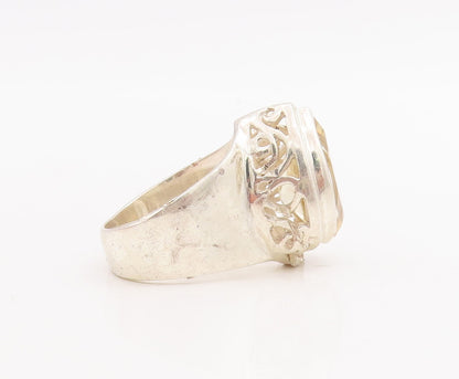 925 Sterling Silver Vintage Ring Swirly Cutout Large Drop Cut Topaz Sz 6 RG28687