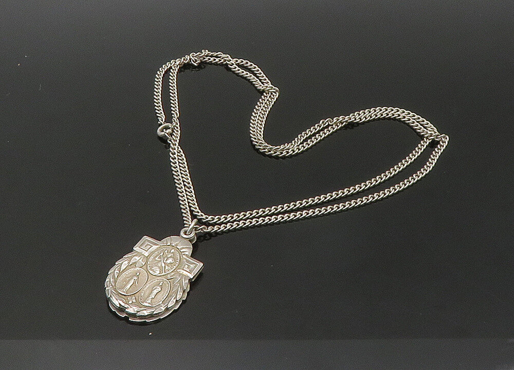 925 Sterling Silver  Vintage Catholic Religious Chain Necklace (OPENS)  NE3650