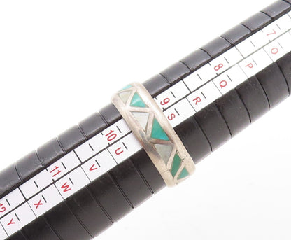 925 Sterling Silver Vintage Ring Triangle Carved Gemstone Inlay  Sz 9.5  RG31196