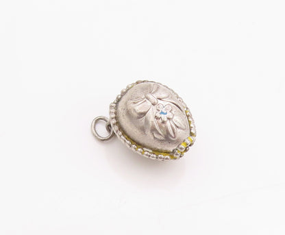 925 Sterling Silver Vintage Pendant Antique Floral Bow Carved Charm PT24471