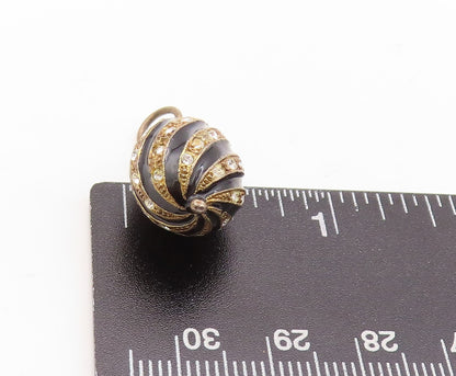 925 Sterling Silver Vintage Pendant Gold Plated Enameled CZ Inlay  PT23600