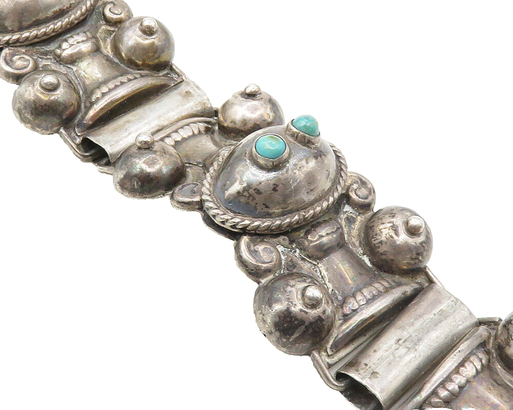 MEXICO 925 Silver  Vintage Antique Turquoise Twist Chain Bracelet  BT4174