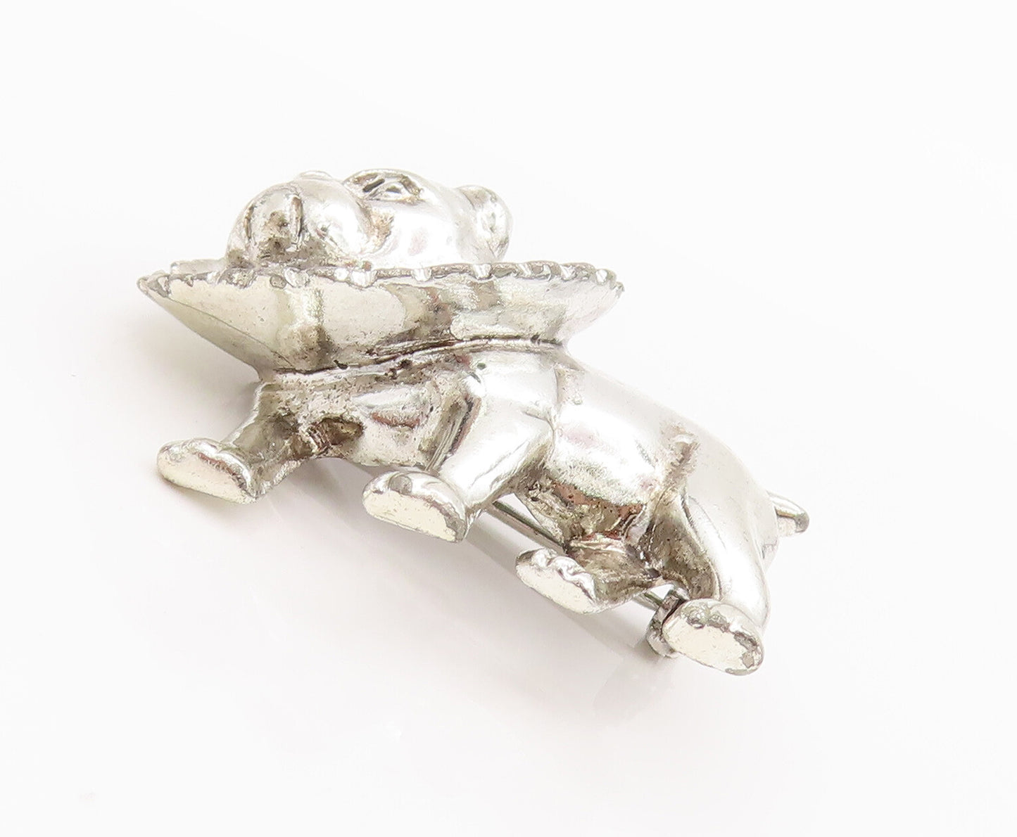 925 Sterling Silver Vintage Brooch Pin 3D Carved Pitbull With Pet Cone  BP10655