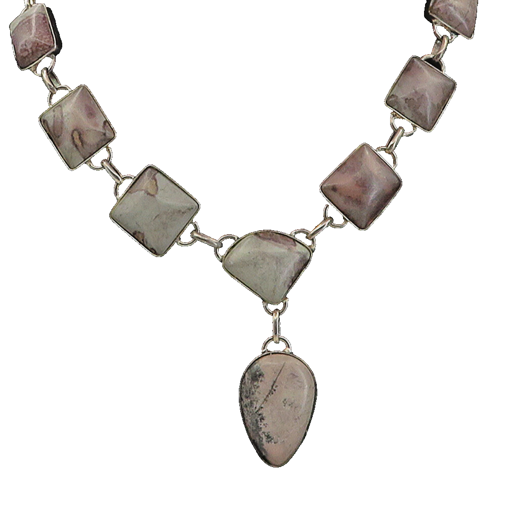 925 Sterling Silver  Vintage Spotted Jasper Multi Shape Chain Necklace  NE1706