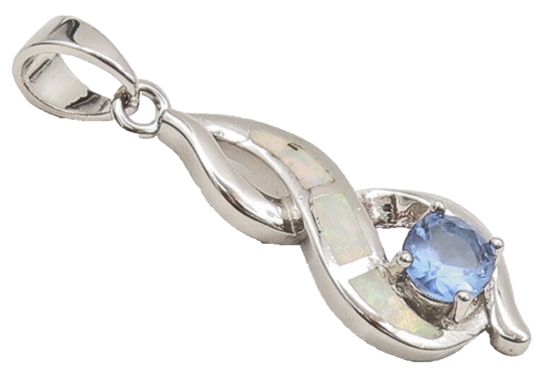 925 Sterling Silver  Vintage Swirly Fire Opal Loop Blue Topaz Pendant  PT22263