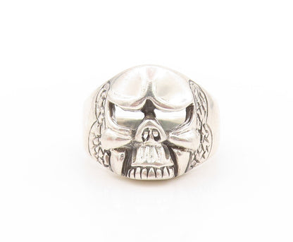 925 Sterling Silver Vintage Ring Chunky Large Carved Skull  Sz 15  RG32876