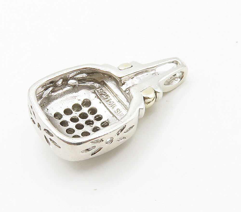 925 Sterling Silver & 14K GOLD  Genuine Diamonds Square Twist Pendant  PT12045