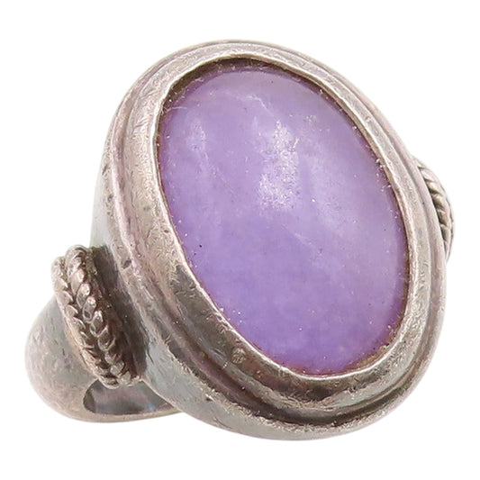 925 Sterling Silver Vintage Ring Cabochon Amethyst Statement Band Sz 6.5 RG35357