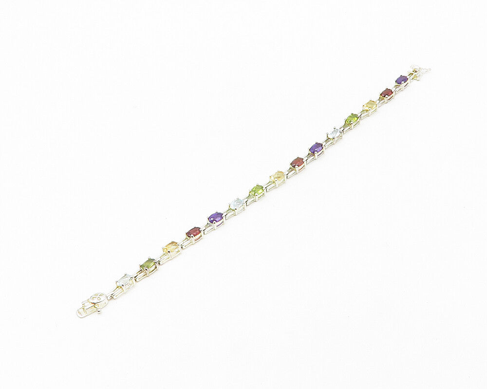 ROSS SIMON 925 Silver   Topaz Peridot & Garnet Shiny Tennis Bracelet  BT7206
