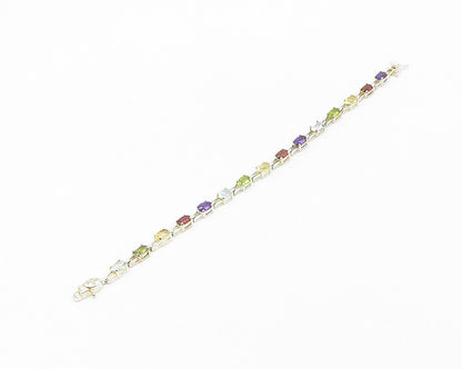 ROSS SIMON 925 Silver   Topaz Peridot & Garnet Shiny Tennis Bracelet  BT7206