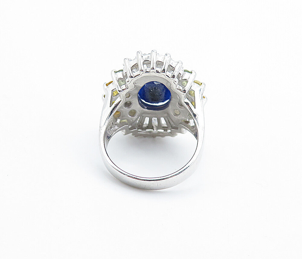 925 Sterling Silver  Sapphire & Cubic Zirconia Cocktail Ring Sz 6  RG7813