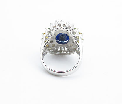 925 Sterling Silver  Sapphire & Cubic Zirconia Cocktail Ring Sz 6  RG7813