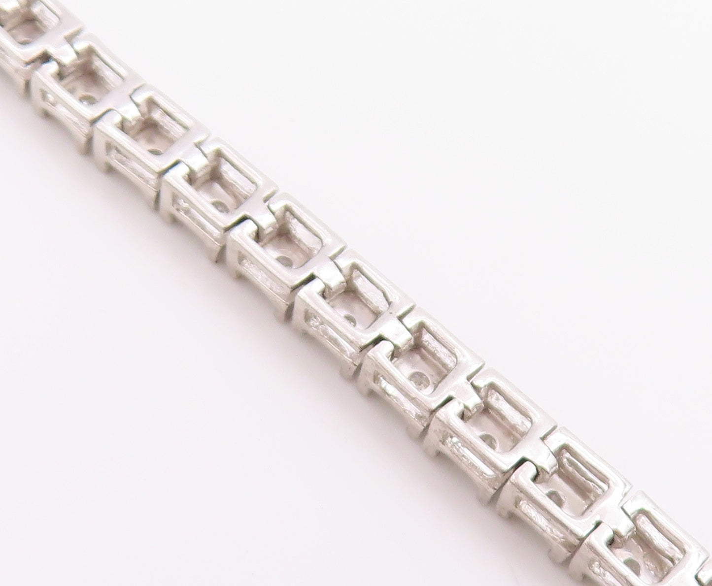 925 Sterling Silver Vintage Bracelet Real Diamonds Square Tennis Link  BT12228