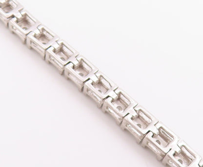 925 Sterling Silver Vintage Bracelet Real Diamonds Square Tennis Link  BT12228