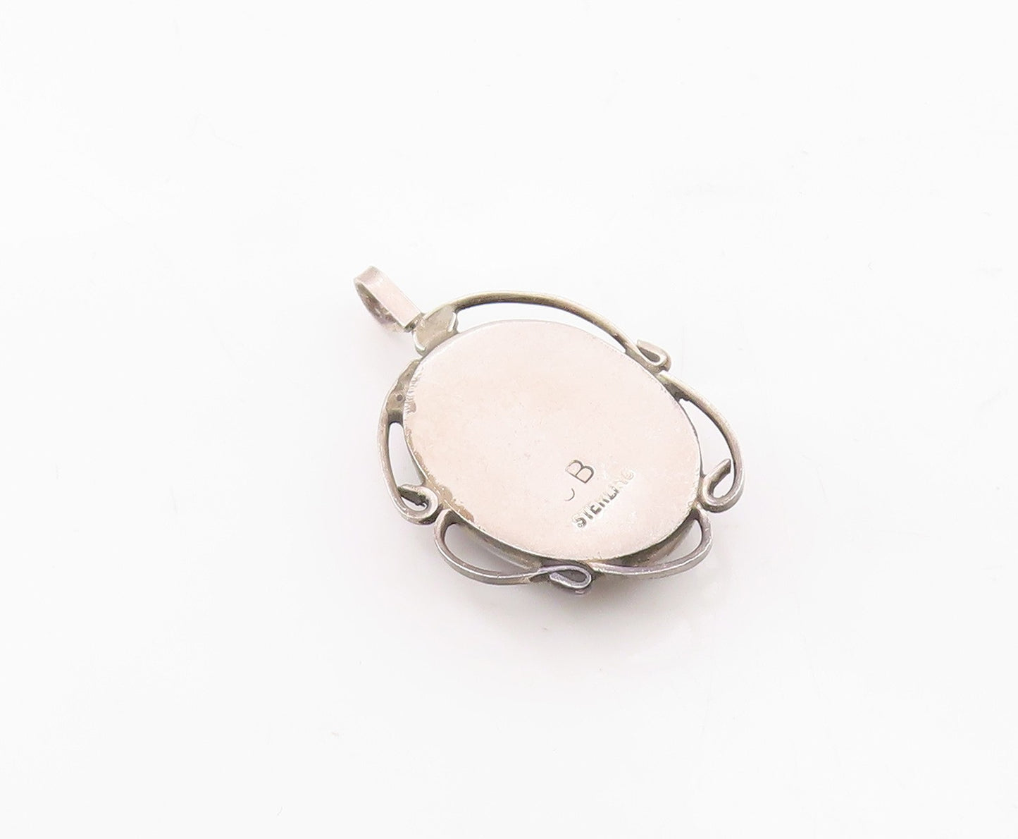 CLARENCE BAILON NAVAJO 925 Silver   Vintage Black Onyx Oval Pendant  PT13810