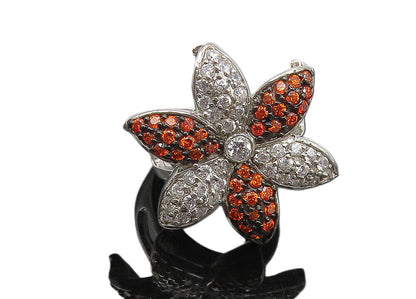 925 Sterling Silver  Cubic Zirconia & Topaz Floral Cocktail Ring Sz 7  RG11209