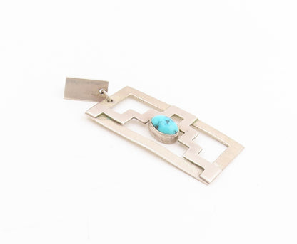 925 Sterling Silver Vintage Earrings Cabochon Turquoise Geometric Dangle EG13749