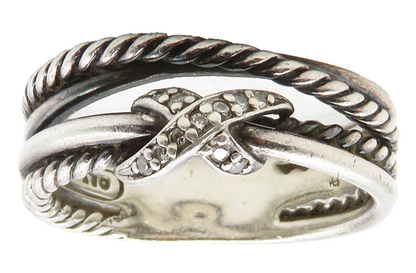 DAVID YURMAN 925 Sterling Silver Vintage Genuine Diamonds Band Ring Sz 7 RG12625