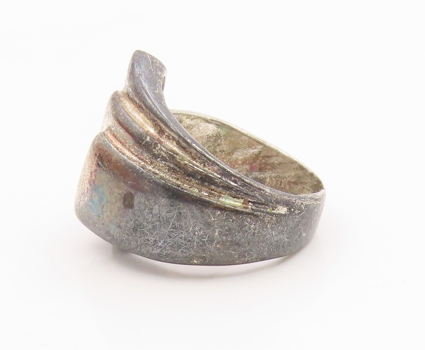 925 Sterling Silver Vintage Ring Modernist Ribbed Step Design  Sz 5  RG35602