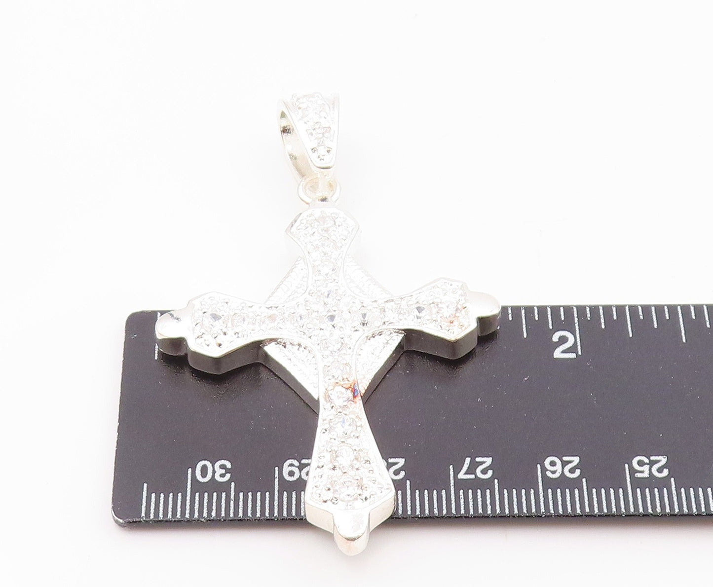 925 Sterling Silver  Vintage Cubic Zirconia Religious Cross Pendant  PT16334