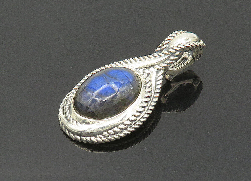 CAROLYN POLLACK 925 Silver  Vintage Cabochon Cut Labradorite Pendant  PT16168