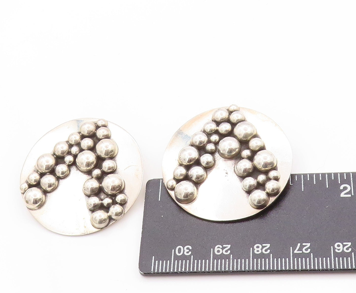 925 Sterling Silver Vintage Earrings CARSI MEXICO Carved Bubble Design  EG13568