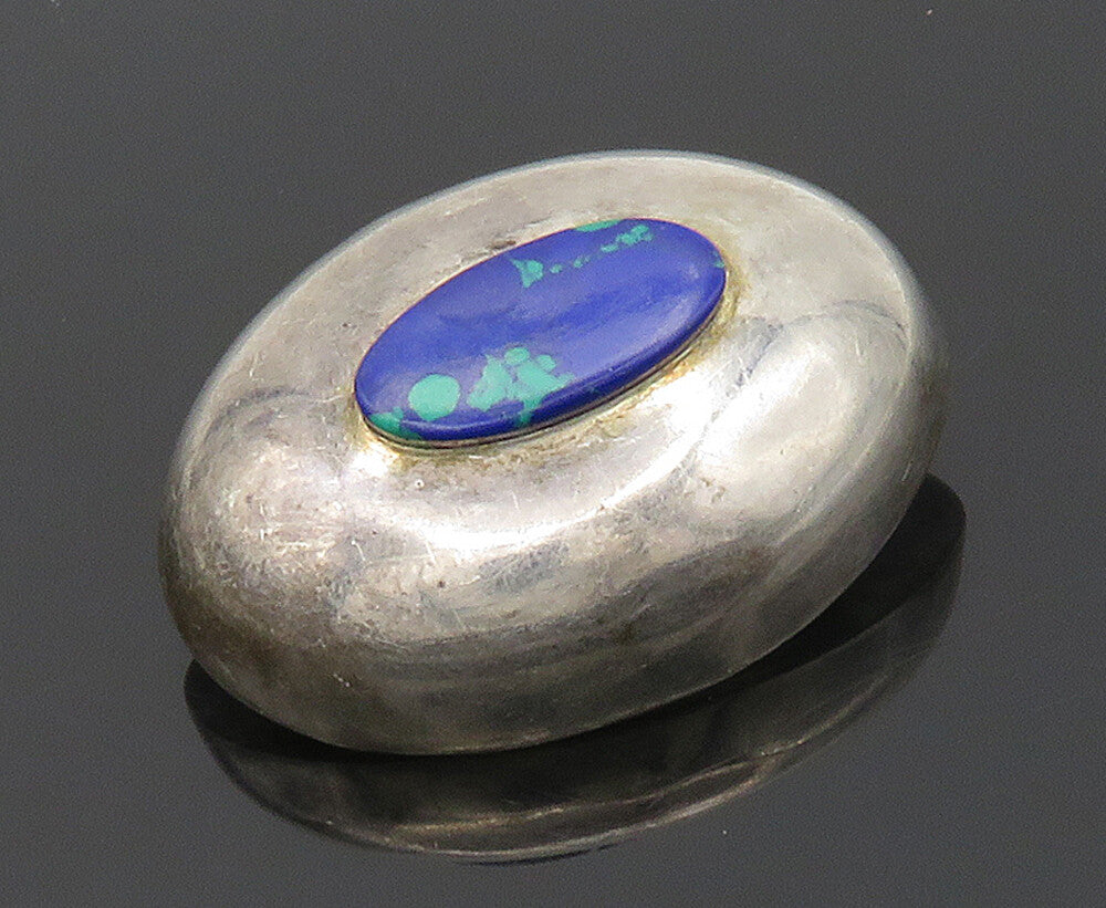 MEXICO 925 Sterling Silver  Vintage Azurite Smooth Dome Brooch Pin  BP6503