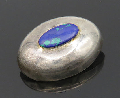 MEXICO 925 Sterling Silver  Vintage Azurite Smooth Dome Brooch Pin  BP6503