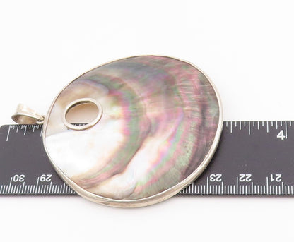 925 Sterling Silver Vintage Pendant Large Modernist Abalone Shell Locket PT25544