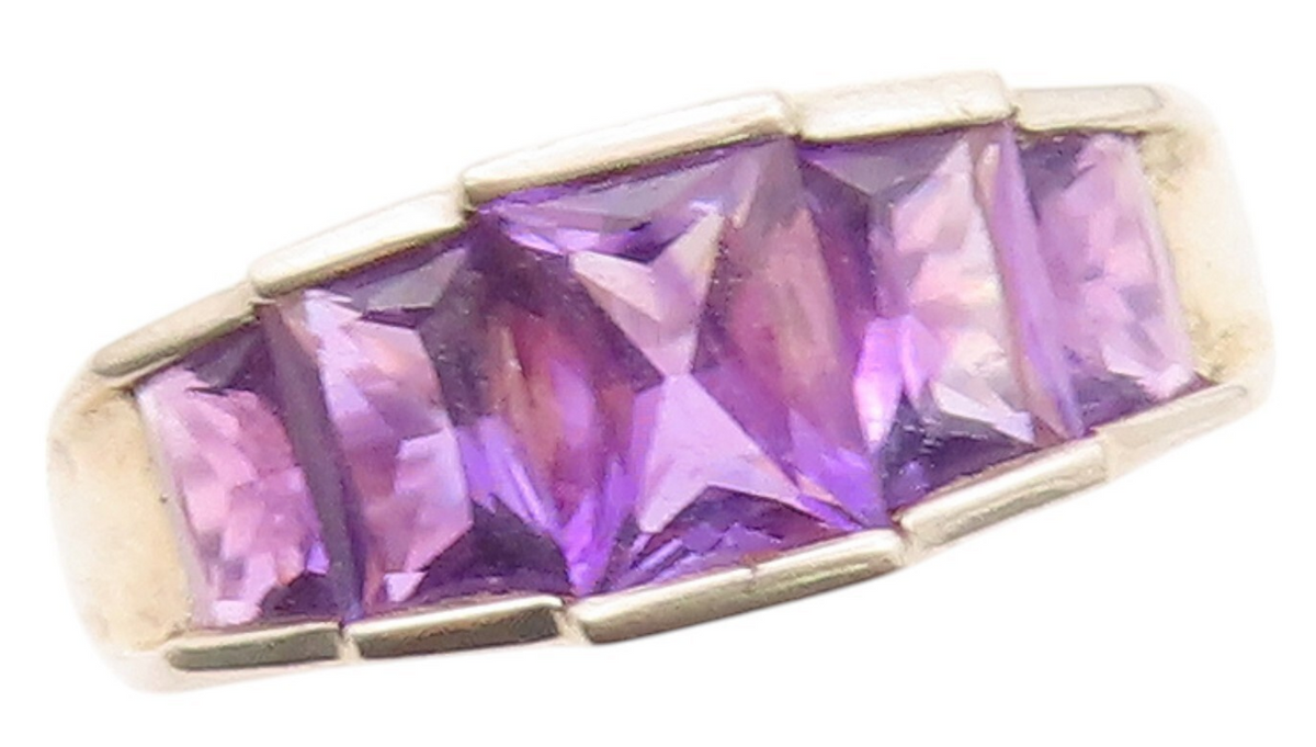 925 Sterling Silver Vintage Ring Square Amethyst Inlay  SZ 8.25  RG32133