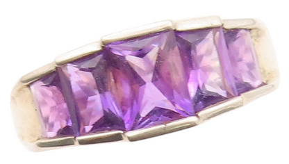 925 Sterling Silver Vintage Ring Square Amethyst Inlay  SZ 8.25  RG32133