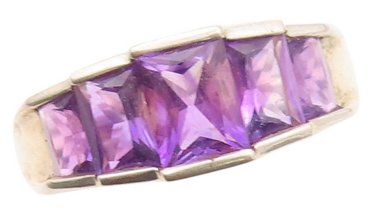925 Sterling Silver Vintage Ring Square Amethyst Inlay  SZ 8.25  RG32133