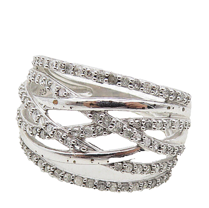 925 Sterling Silver  Shiny Genuine Diamonds Interlaced Band Ring Sz 5  RG9283