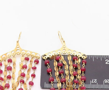 925 Sterling Silver Vintage Earrings Gold Plated Dangling Beaded Ruby  EG13162