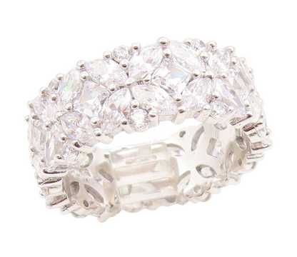 925 Sterling Silver Vintage Ring CZ Elegant Floral Eternity Band  Sz 8  RG35039