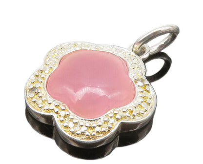 ROSS SIMON 925 Silver  Genuine Diamond & Rose Quartz Flower Pendant  PT11759