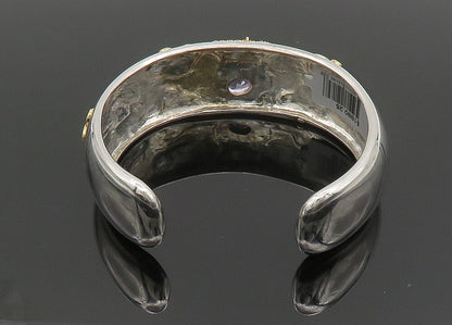 925 Silver & 14K GOLD  Vintage Genuine Diamonds & Citrine Cuff Bracelet BT8095
