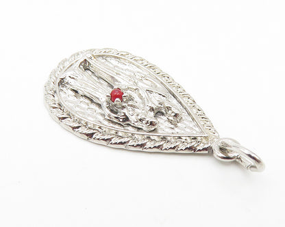 925 Sterling Silver  Shiny Petite Red Coral Accent Marriage Pendant  PT8290