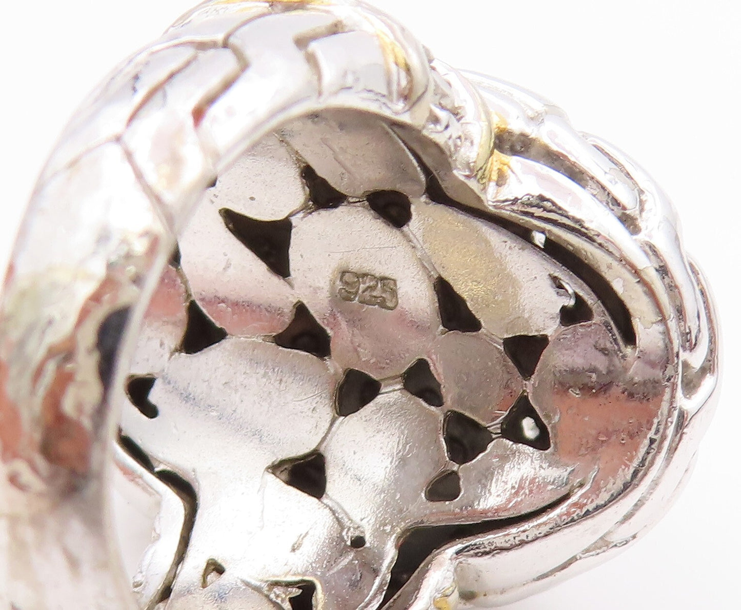 925 Sterling Silver Vintage Ring Large Carved Oval CZ Inlay  Sz 7  RG31837