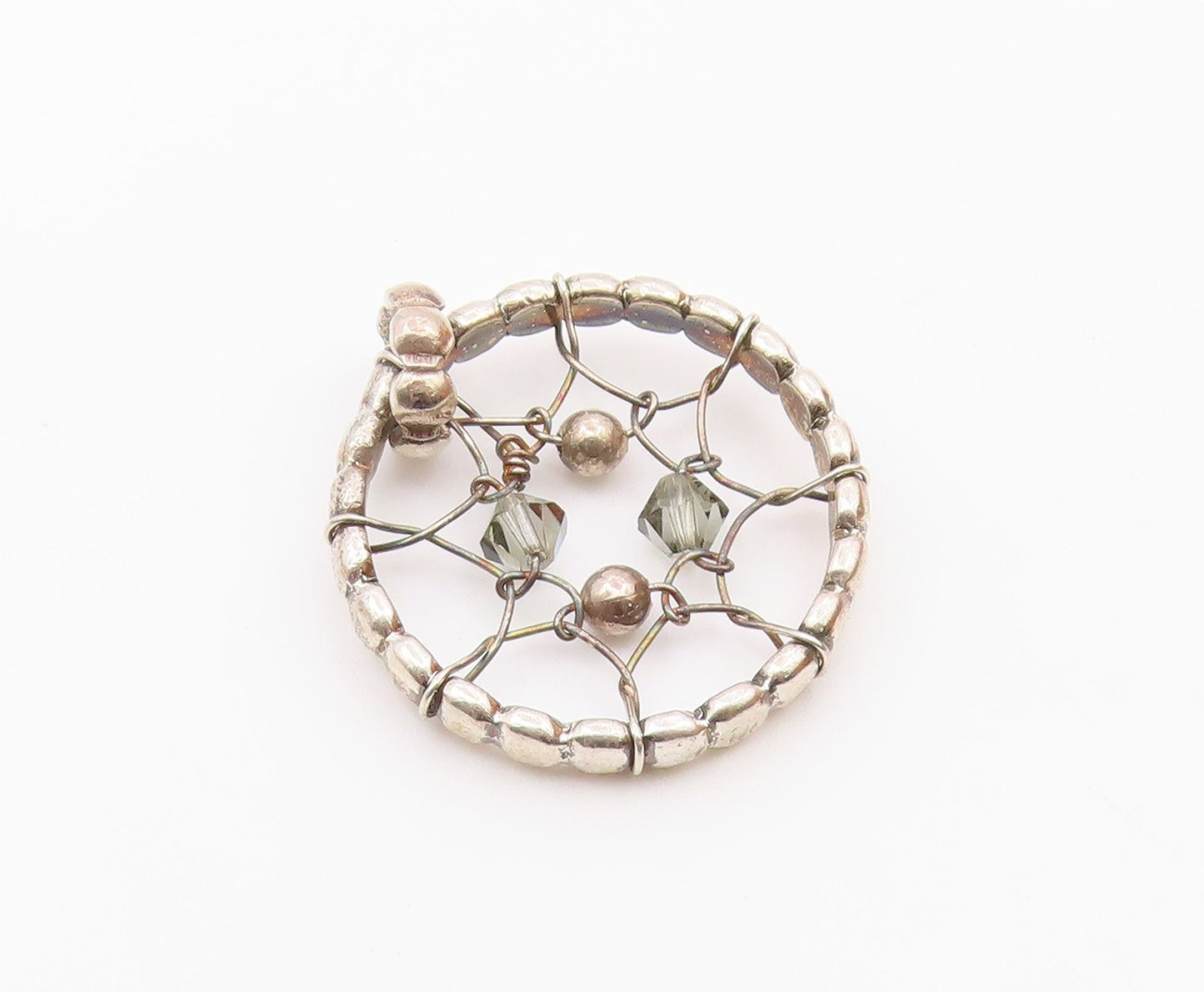 925 Sterling Silver  Vintage Wire Twist Beaded Detail Round Pendant  PT17339