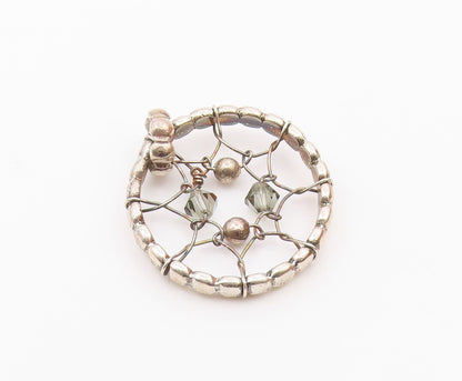 925 Sterling Silver  Vintage Wire Twist Beaded Detail Round Pendant  PT17339