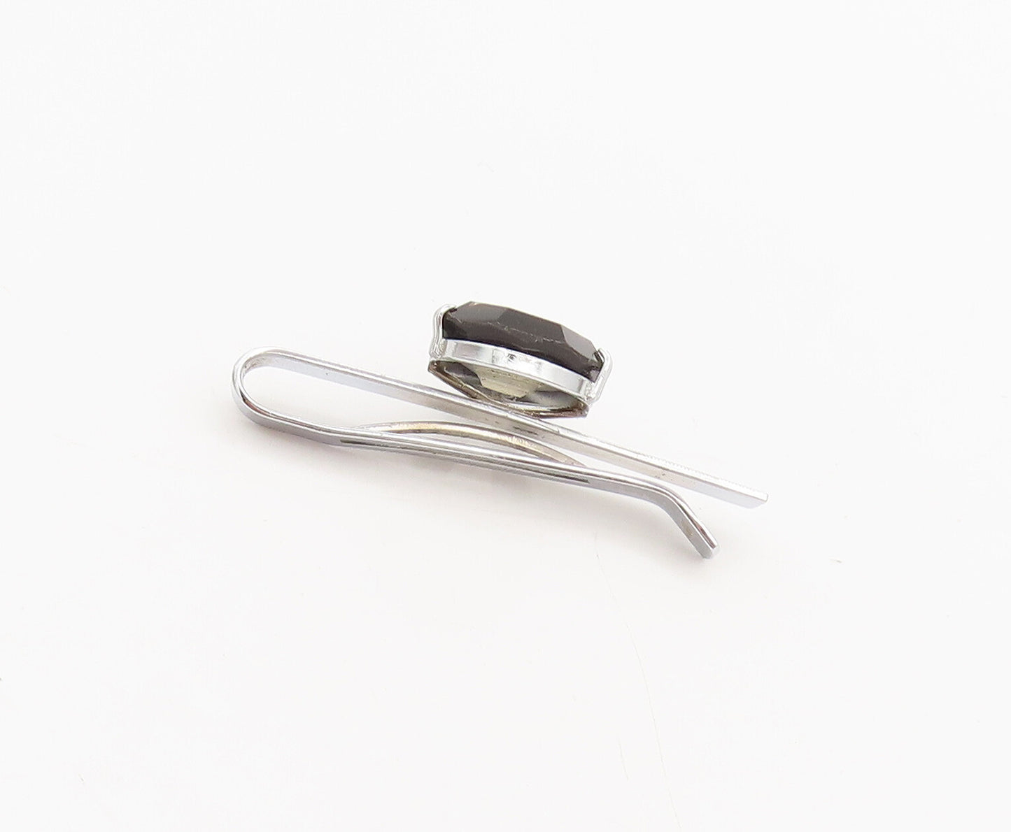 JAPAN 925 Silver  Vintage Designer Onyx Inlay Glass Shrines Tie Clip  TR3612