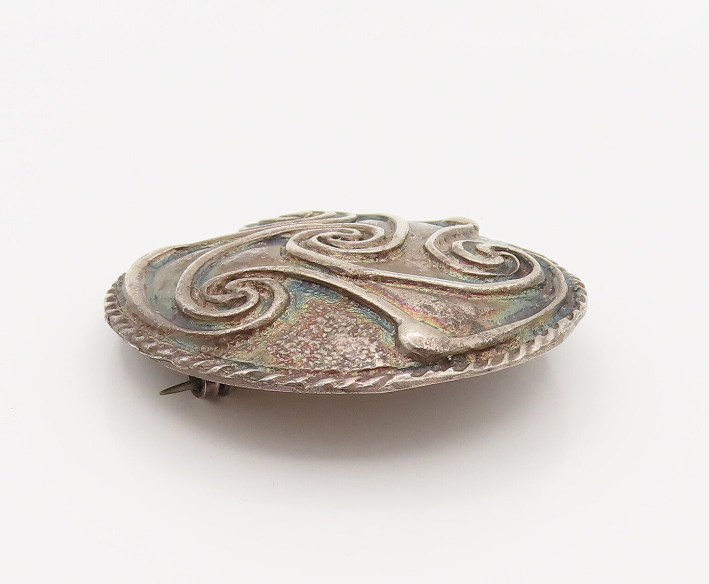 FRENCH QUARTER FESTIVAL 925 Silver  Vintage Carved Spirals Brooch Pin  BP10172