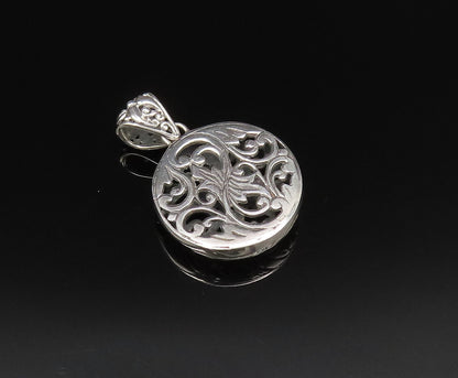 925 Sterling Silver  Vintage Openwork Floral Vine Round Pendant  PT21501