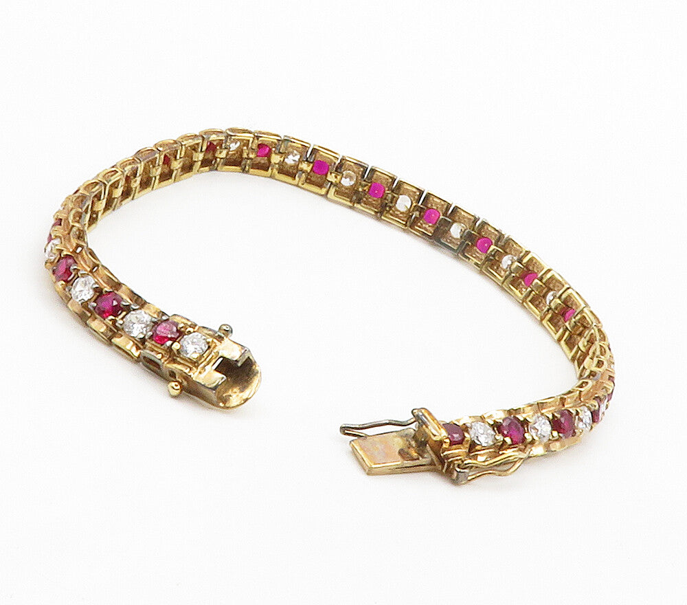 ROSS SIMON 925 Silver  Red & White Topaz Gold Plated Chain Bracelet  BT5885