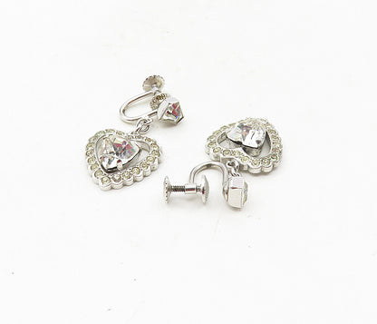 925 Silver  Vintage Cubic Zirconia Heart Non Pierce Dangle Earrings  EG4763