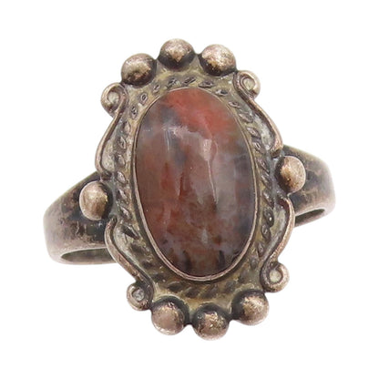 925 Sterling Silver Vintage Ring POST BELL Antique Carved Gemstone  Sz 7 RG33068