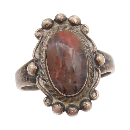 925 Sterling Silver Vintage Ring POST BELL Antique Carved Gemstone  Sz 7 RG33068
