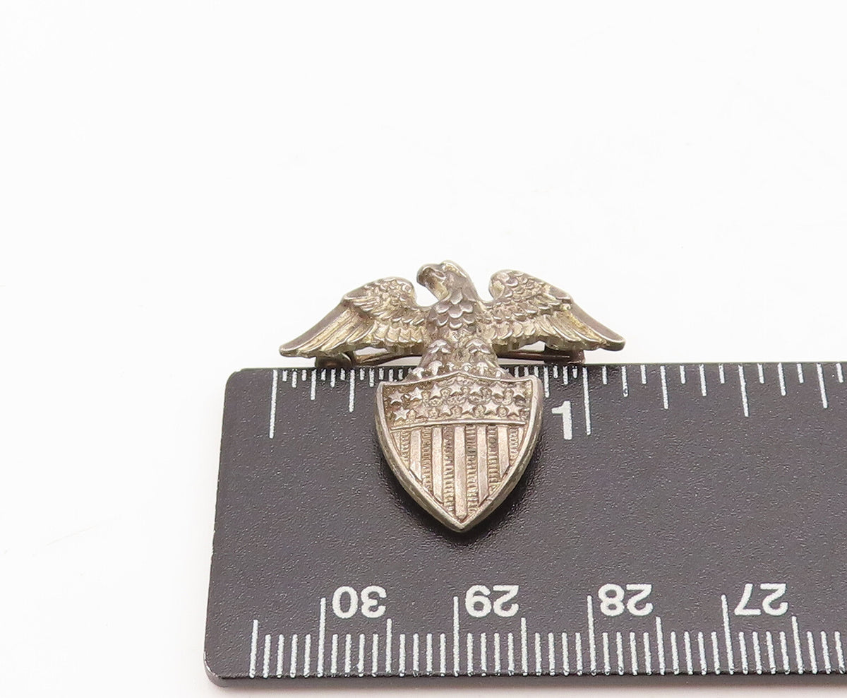925 Sterling Silver Vintage Brooch Pin Solid Carved US Military Logo  BP10544