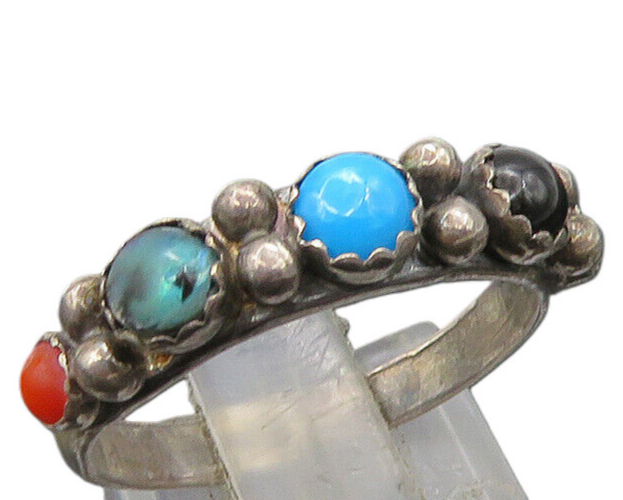 SOUTHWESTERN 925 Silver Vintage Turquoise & Multi Stone Ring Sz 7 RG23098